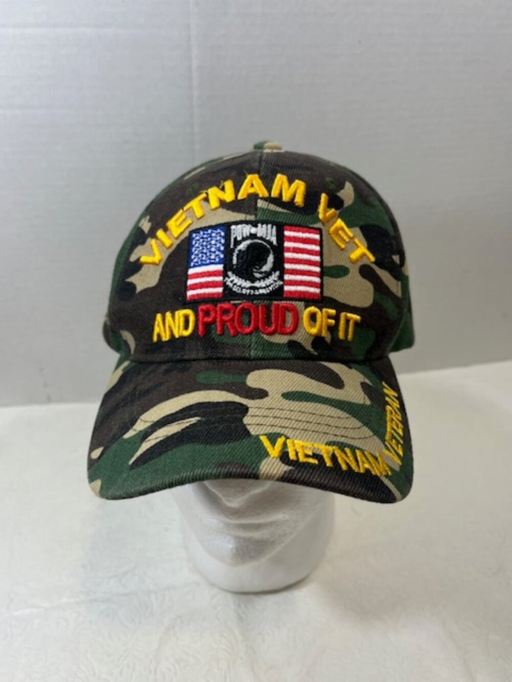 "Vietnam Vet And Proud Of It" POW MIA US Flag Camo Embroidered Baseball Cap